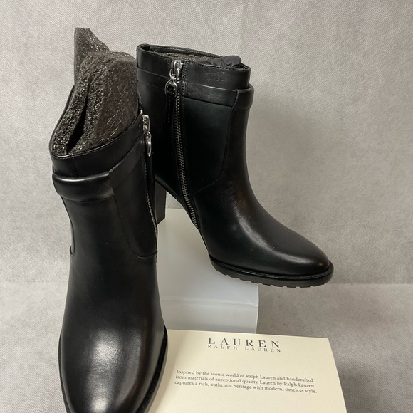 Ralph Lauren Laletta Black Leather Italian High Heel Ankle Booties- Brand New - Picture 4 of 10